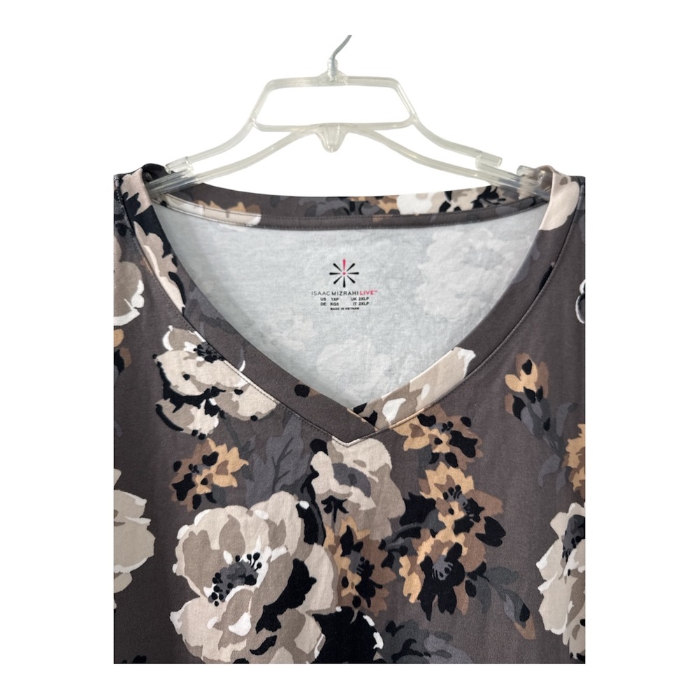 Isaac Mizrahi Live Womens 1XP Pima Cotton Floral V-Neck 3/4 Sleeve Tunic - Picture 2 of 5